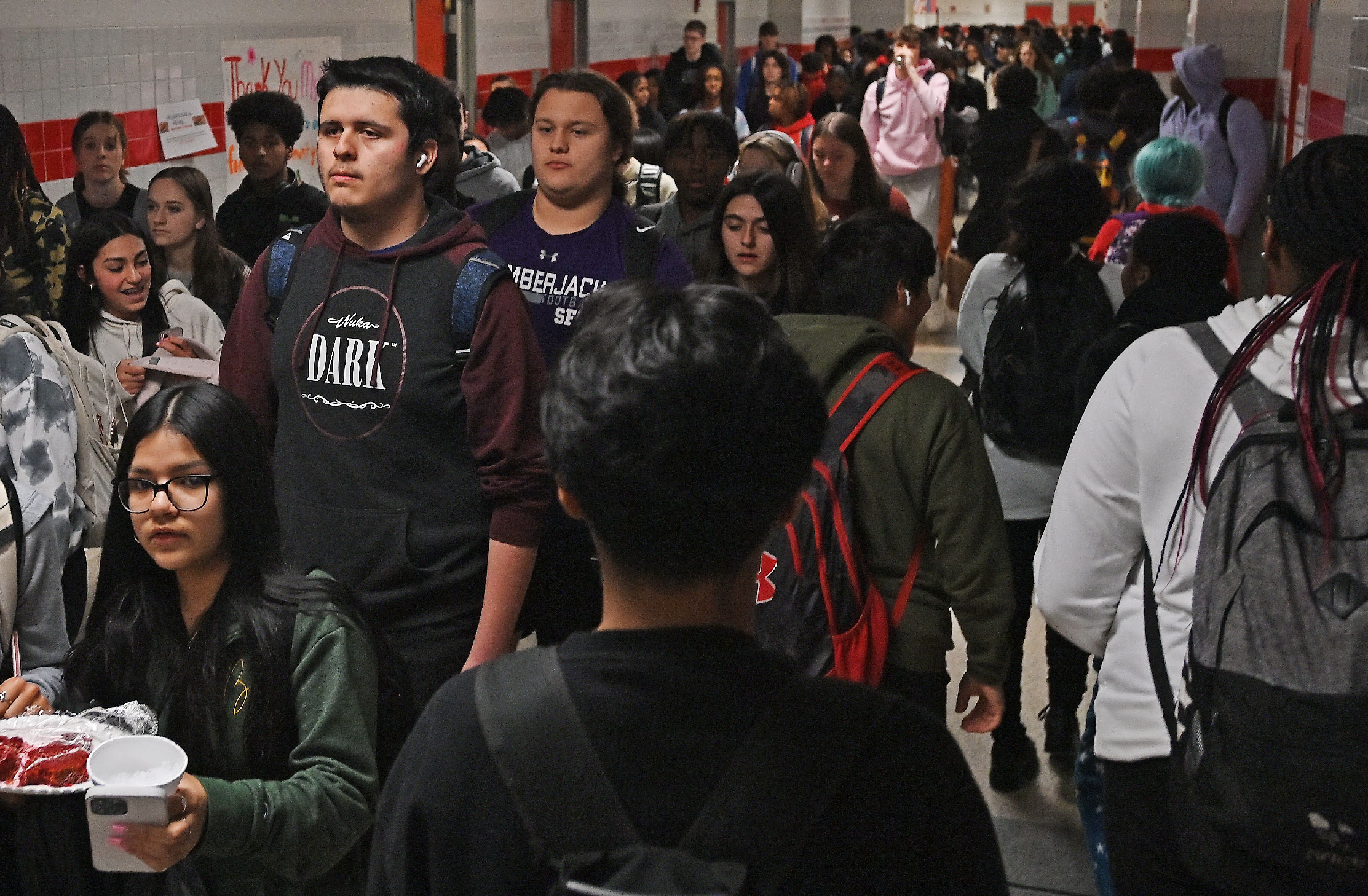 Students walking in hallway